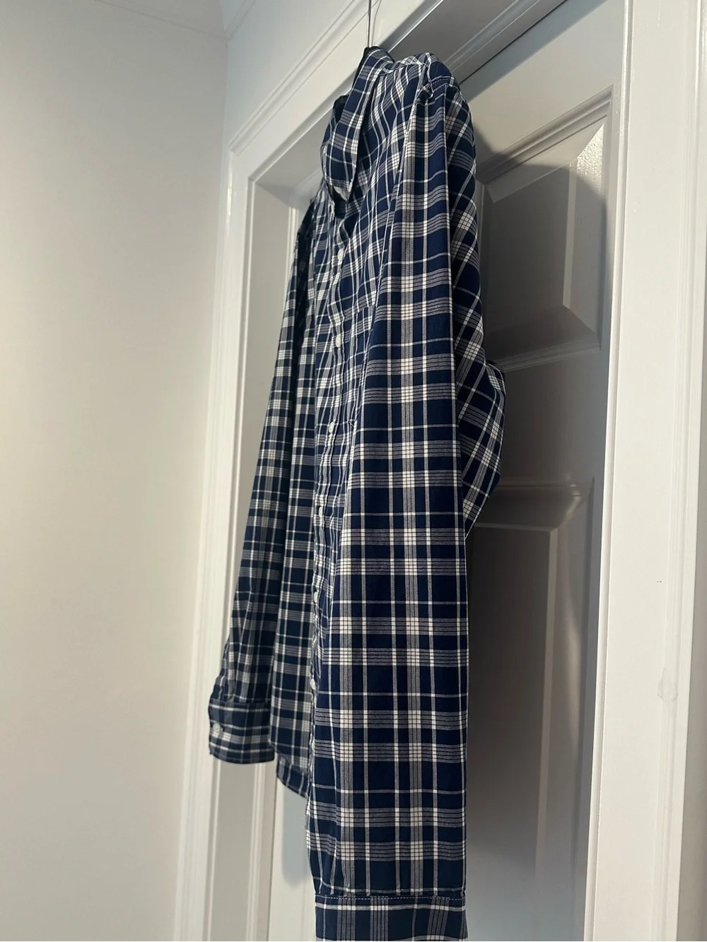 J. Crew Flex Washed Navy and White Tartan Plaid Button-Down Shirt Large Slim